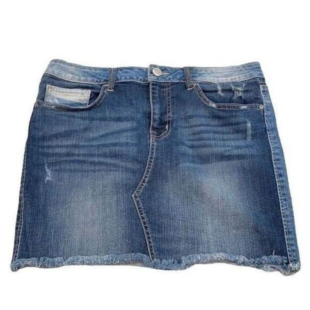 Jessica Simpson 29 Medium Frayed Hem Mixed Denim Mini Jean Skirt Distressed